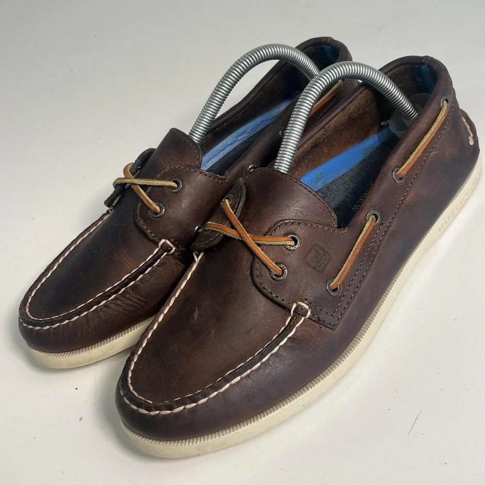 Sperry Top-Sider For J.Crew Shoes Mens Size 9.5 Brown Leather Boat Moc Toe